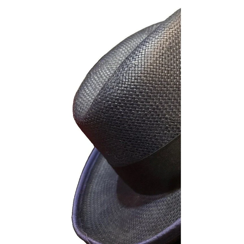 Dorfman Pacific Navy Woven Straw Fedora Pork Pie Hat Feather Band Unisex M/L